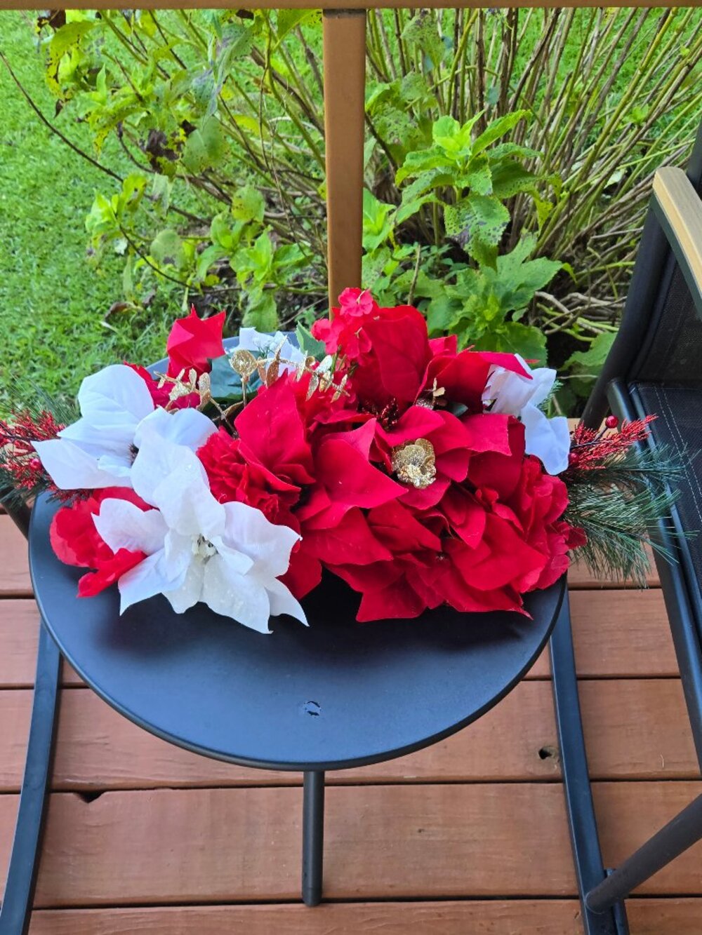 Handcrafted Red & White Christmas Handcrafted Floral Centerpiece | Poinsettia Ho
